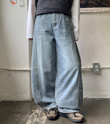 Dolent Curved Balloon Denim Wide Pants